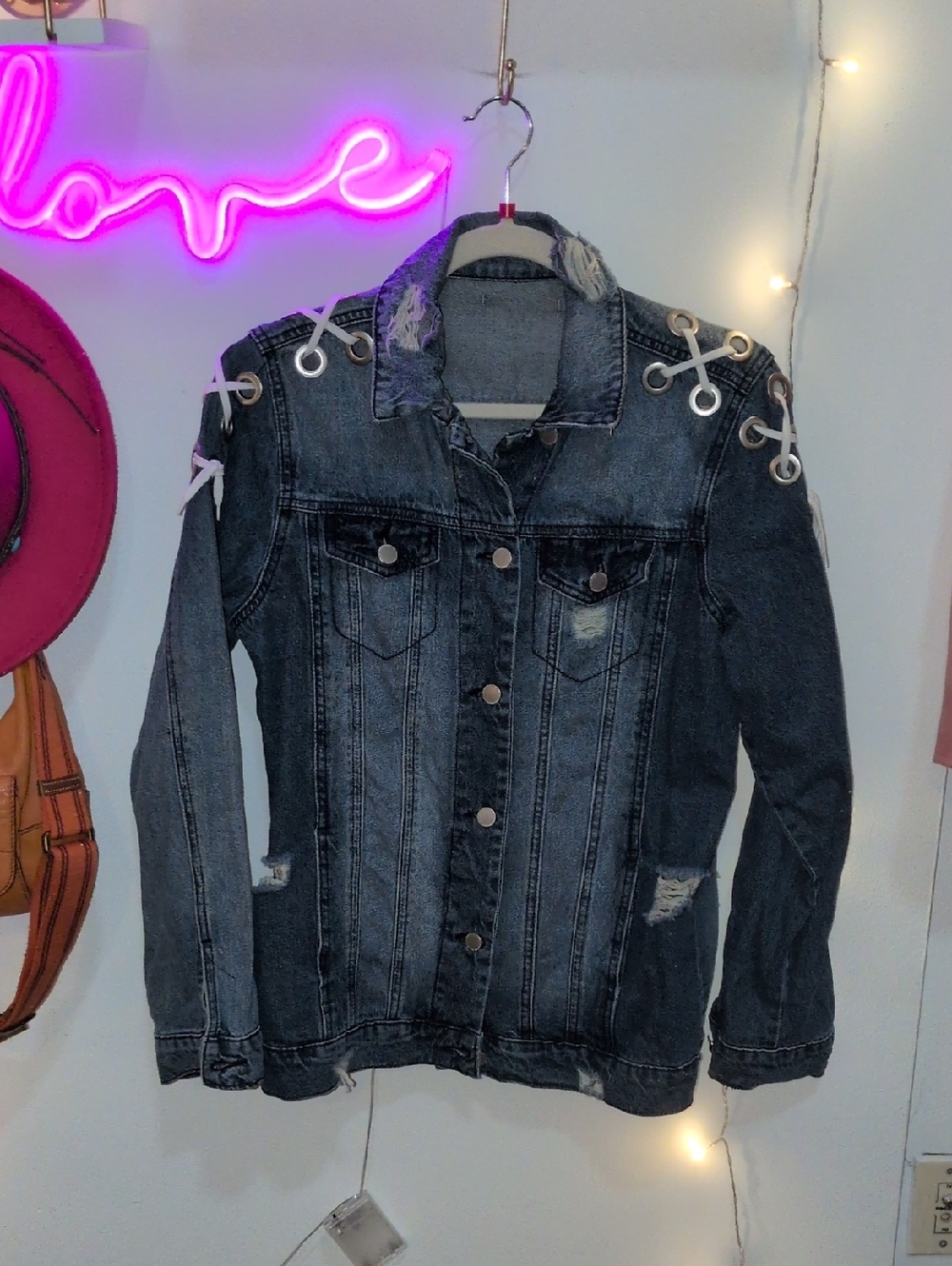Unique Cool Denim Jacket With Grommets and Worn Look 😎